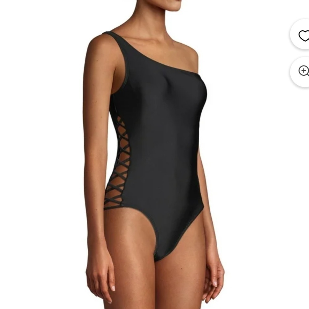 XOXO Cage One-Shoulder One Piece Swimsuit size large black NWT